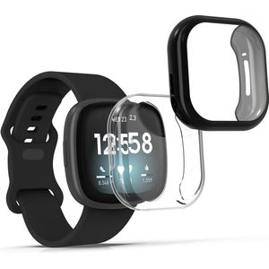 kwmobile 2x Smartwatch Hoes voor Fitbit Versa 3/Sense - Zwart/Transparant - Siliconen