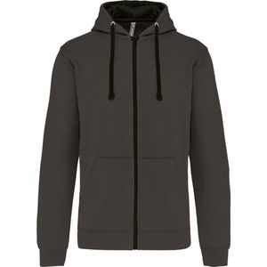 Kariban Herensweater met rits en capuchon in contrasterende kleur K466 - Dark Grey / Black - L
