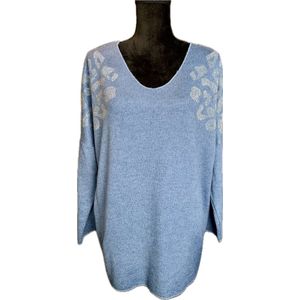 Ribbel top strass denimblauw 202404050