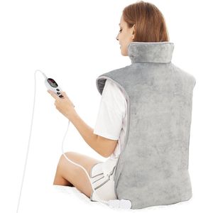 Verwarmingskussen rug nek schouders 60x100cm Fast-Heat heupband 3 warmteniveaus automatische uitschakeltimer Comfortgrijs massage matras