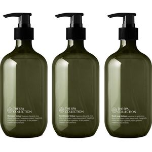 The Spa Collection Vetiver - Ecocert Cosmos Natural - Shampoo + Conditioner + Handzeep - 475 ml gerecyclede pompfles - Set van 3 stuks