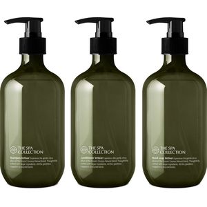 The Spa Collection Vetiver Ecocert Cosmos Natural - Shampoo + Conditioner + Handzeep - 475 ml - Gerecyclede Fles - Set van 3 stuks