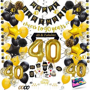 Fissaly 40 Jaar Verjaardag Decoratie Versiering - Ballonnen – Jubileum Man & Vrouw - Zwart en Goud