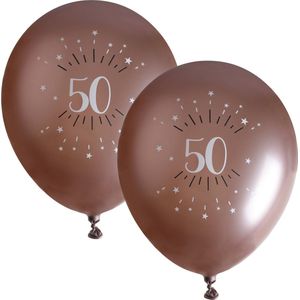 Santex verjaardag leeftijd ballonnen 50 jaar - 12x stuks - rosegoud - 30 cm - Abraham/Sarah