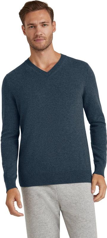 FALKE Luxury Classic V-Neck hoge kwaliteit elegant kasjmier trui heren blauw - maat S