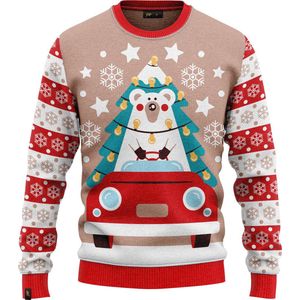 JAP Christmas Kersttrui (maat 2XL) - 100% Gerecycled - Kriebelt niet - Kerstcadeau volwassenen - Foute Kersttrui dames en heren XXL - Driving home for Christmas - Roze