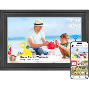 Digitale Fotolijst WiFi 10,1 inch met Touchscreen, 32GB Intern Geheugen, Frameo App en Automatische Draaifunctie