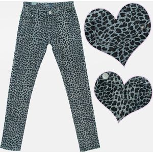 Meisjesbroek jeans panterprint grijs maat 152/158