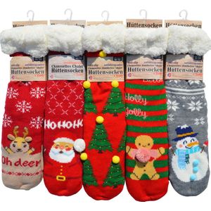 kerstsokken - sneeuwman met pon pon - Zachte huissokken mét antislip - maat 36/41 - blauw - huis sloffen