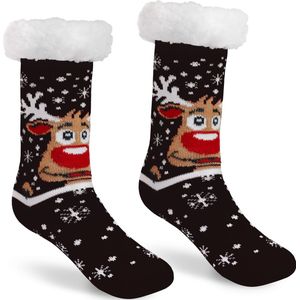 JAP Kerstsokken met anti slip - Rudolf het rendier huissokken - Warme, dikke en fluffy winter sokken - Dames en heren bedsokken - Maat 30-35 Slofsokken