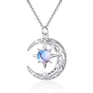 Maansteen ketting dames 925 sterling zilver halssieraad maan zon Keltische knoop amulet voor Moederdag en Valentijnsdag