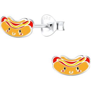 Joy|S - Zilveren hotdog oorbellen - 8 x 4 mm - kinderoorbellen