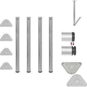 vidaXL Tafelpoten - Geborsteld nikkel - 60 x 870 mm - Verstelbare schroef - Set van 4 - Tafelonderdeel