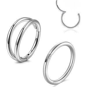 Naadloze oorbellen en neusring van 316L roestvrij staal (2 stuks zilver)