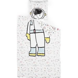 Sleepwise Kinder- Linnen 140 x 200 cm - Oeko-Tex gecertificeerd 2-delig Kinder- Linnen met Kussensloop 65 x 65 cm - Extra Zacht Microvezel Kinder- Linnenset met Ritssluiting - Astronaut