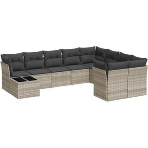 vidaXL Loungeset 10-delig - Lichtgrijs - Inclusief kussens