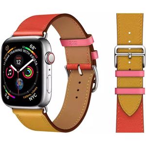 UrbanGoods - Horloge band - Geschikt voor Apple Watch - Echt Leer - Rood Geel / 42 / 44 / 45 mm - Series  4 5 6 7 SE - Smartwatch iWatch