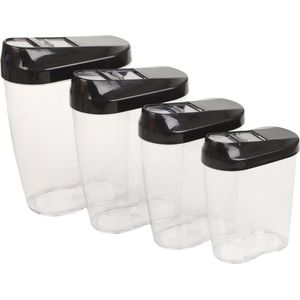 Voorraad potten Set - vershouddoosjes - 4 Delig - 1.25 l/ 0.85l/ 0.6l/ 0.5l - BPA Vrij - Zwart - Vaatwasbestendig - geschikt voor alle type Droog Voedsel - Incl Clip