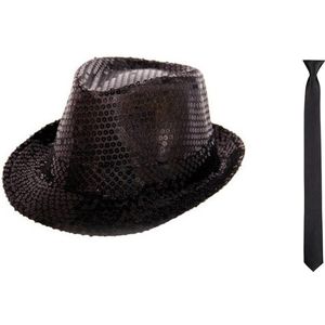 Toppers in concert - Folat - Verkleedkleding set - Glitter hoed/stropdas zwart volwassenen