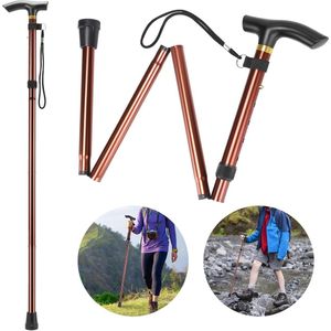 Verstelbare opvouwbare wandelstok - Lichtgewicht en antislip - Aluminium - Wandelstok - Wandelstok - Unisex - Geschikt voor wandelen, trekking en reizen - Bruin