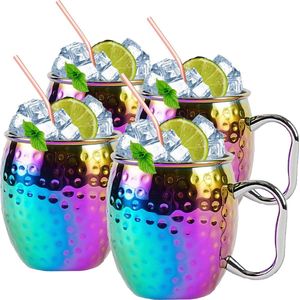 Fjesta Moscow Mule Bekers Inclusief Rietjes - Koperen Beker - RVS Glazen - RVS Beker - Roestvrijstaal - Cocktailglazen - 50cl - Parelmoer - 4 Stuks