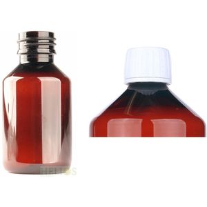 Helios Holland PET medicijnfles 100ml amber incl witte dop 12 Stuks