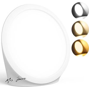 Mrs. Jones Daglichtlamp 10.000 lux zonlicht 3 lichtkleuren 6 timers 5 instelbare lichtintensiteiten geheugenfunctie UV-vrij bureau energiezuinig stijlvol design .