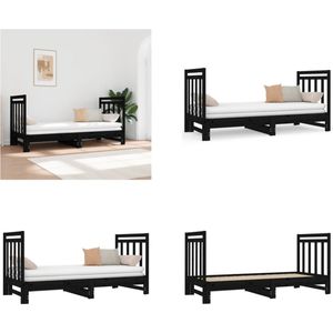 vidaXL Slaapbank uitschuifbaar massief grenenhout zwart 2x(90x190) cm - Slaapbank - Slaapbanken - Bedbank - Bed