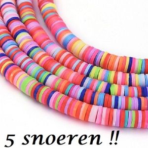 Polymeer klei plat-ronde heishi kralen, 8x1mm, multikleur. Verkocht per 5 snoeren van ca. 45cm !!
