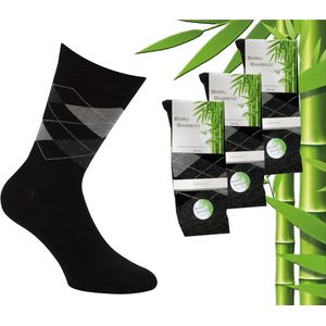 3 Paar Boru Bamboo Sokken - Bamboe - Square - Zwart - Maat 39-42
