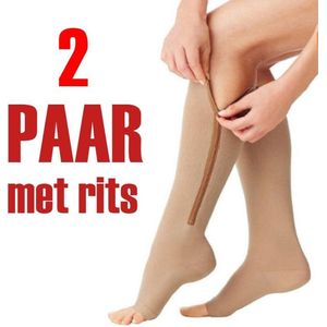 *** 2 paar Steunkousen L/XL - Compressiesokken - Skin Kleurig - Ondersteuning - van Heble® ***