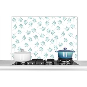 Spatscherm keuken 100x65 cm - Kookplaat achterwand Bladeren - Patroon - Blauw - Muurbeschermer - Spatwand fornuis - Hoogwaardig aluminium