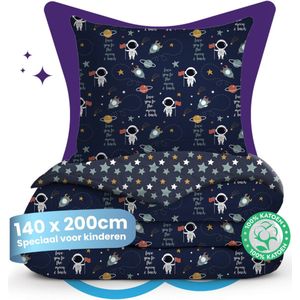 Slaapspeciaal eazydekbed® Kiddo – Cosmo – 140x200 cm – Kinderdekbed met Print + Kussensloop – All Year Dekbed – 100% Katoen – Dekbed Zonder Overtrek – Hoesloos Dekbed – Hypoallergeen – Anti-allergeen – Wasbaar & Drogergeschikt – Warmteklasse 2