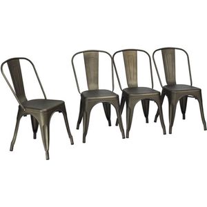SureDeal® - Set van 4 - Barstoelen - Grijze Stalen Vintage Stoel - Stapelbare Keukenstoel - Stoel met Rugleuning - Stevige Barstoel - Eenvoudig Ontwerp