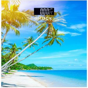 Brock Digitale Personenweegschaal met Tropische Strandprint – 30×30 cm – 180 kg – LCD Display – Automatische Inschakeling – Inclusief Batterijen
