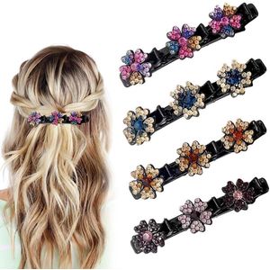 4 Stukken Vlecht Haarspelden met Glitter - Kristal Steen - Rhinestone Haar Clips - Glitter Bloem Haar Clips voor Vlecht Haar