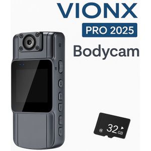 VIONX Pro Bodycam 4K – Inclusief 32GB SD Kaart – Mini Beveiligingscamera met Nachtzicht, Geluid & Rotatie Lens – Draagbare Body Camera – Dashcam & Spycam in één – 2025 Model