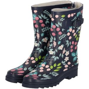 XQ Footwear - Regenlaarzen - Rubber laarzen - Dames - Festival - Bloemenprint - Rubber - donkerblauw - Maat 39