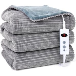 Elektrische bovendeken 1 persoons - Electrische bovendeken 1 persoons - Elektrische knuffeldeken - Elektrische fleece deken - 180x130cm - Grijs