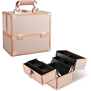 Cosmetica Koffer - Make-up Koffer - Lege Aluminium Beauty Case - Afsluitbare Nagelkoffer - Multikoffer - Binnenvoering Roségoud