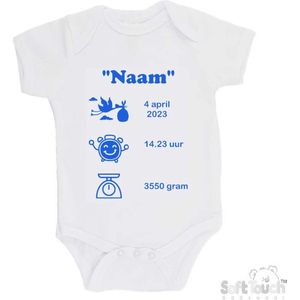 100% katoenen Romper met naam & geboortegegevens Unisex/Meisje/Jongen Katoen Wit/blauw Maat 56/62