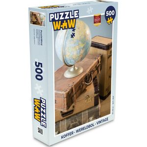 Puzzel Koffer - Wereldbol - Vintage - Legpuzzel - Puzzel 500 stukjes