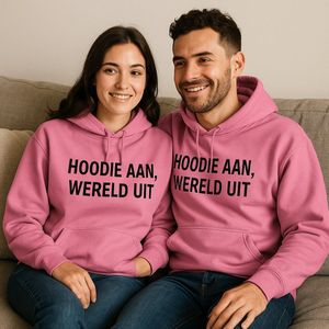 Hoodie “Hoodie aan, wereld uit” – Roze Unisex Trui – Trek je terug & Ontspan – Maat L