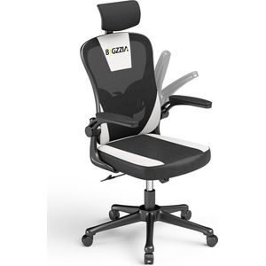 Bureaustoel - Ergonomische stoel met 2D armleuningen, in hoogte verstelbare hoofdsteun lendensteun rugleuning - Zwart en wit