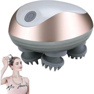 Mrs. Jones Elektrische hoofdmassageapparaat IPX7 waterdicht draadloos hoofdmassageapparaat met 4 massagekoppen en 3 massagemodi voor ontspanning en het hele lichaam .