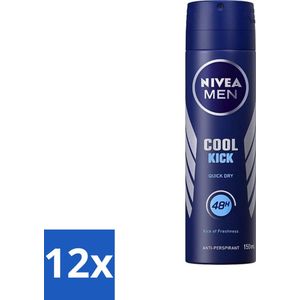 Nivea - Men - Deospray - Cool Kick - 48 Uur Lang Werkend - 250 ml - Voordeelverpakking - 12 stuks