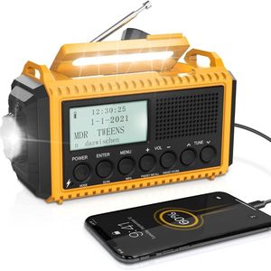 MKSS® Noodradio - Noodpakket Oorlog - Draagbare Radio - Powerbank Zonneenergie - Transistor Radio op Batterijen - Geel