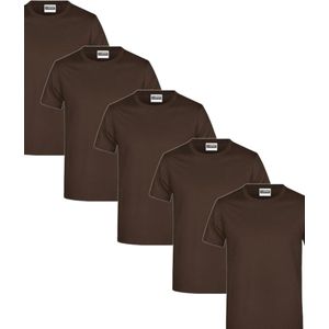 James & Nicholson 5 Pack Bruine T-Shirts Heren, 100% Katoen Ronde Hals, Ondershirts Maat M
