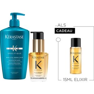 Kérastase Specifique & Elixir Ultime Duo + Cadeau - Shampoo Bain Vital Dermo-Calm 500ml & L'Huile Originale Haarolie 30ml + Haarolie 15ml cadeau - Voor Glad & Glanzend Haar - Intense Glans & Zachtheid