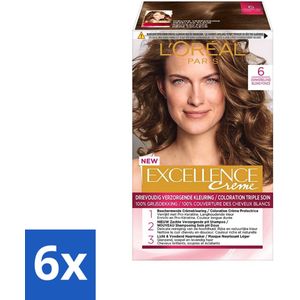 L'Oréal Paris - Excellence Crème - Donkerblond 6 - Haarverf - Permanente Haarkleuring - Voordeelverpakking - 6 stuks